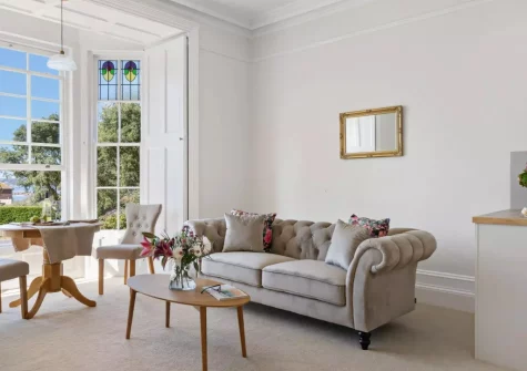 The living & dining area at Apartment 1 at The Gew, Marazion