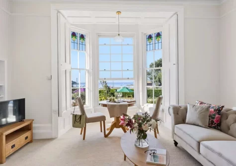 The living & dining area at Apartment 1 at The Gew, Marazion