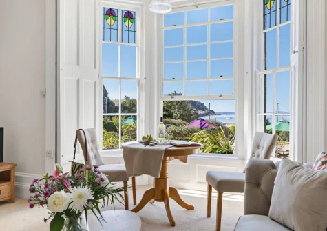 The living & dining area at Apartment 1 at The Gew, Marazion
