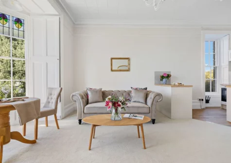 The living, dining area & kitchen at Apartment 1 at The Gew, Marazion