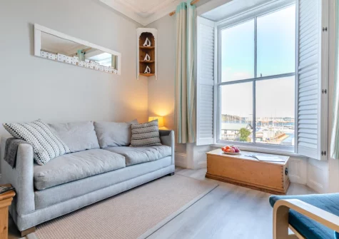 The living area at Apartment 5 at Quayside, Falmouth