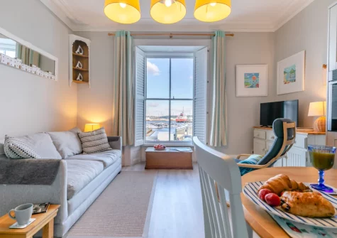 The living area at Apartment 5 at Quayside, Falmouth