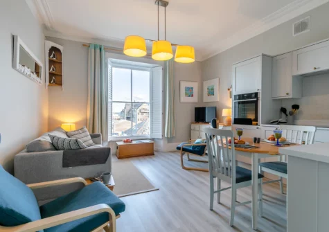 The living, dining area & kitchen at Apartment 5 at Quayside, Falmouth