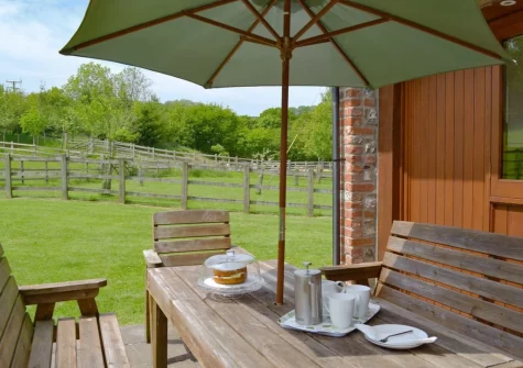 The patio & alfresco dining area at Apple Barrel Barn, Dunkeswell Abbey