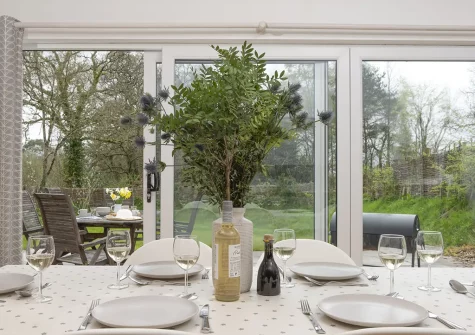 The dining area at Apple Lodge, Little Dunley Cottages, Bovey Tracey