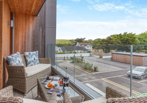 The balcony & outdoor sitting area at Avalon, Harlyn