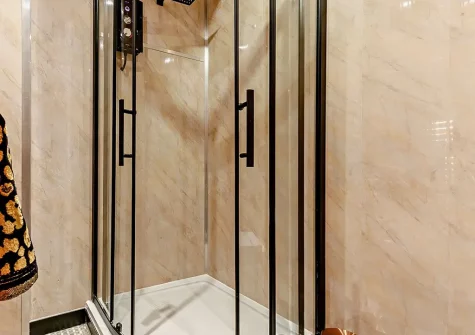 The shower room at Badgers At Langoose, Lanhydrock