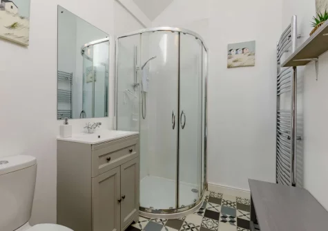 The shower room at Barley Mow Cottage, North Nethercleave Farm, Umberleigh