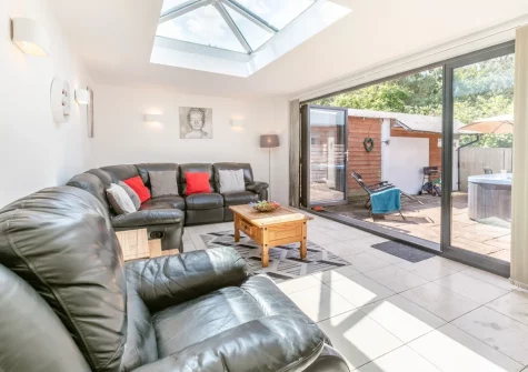 The living room at Barn at Little Greenslade, Sampford Courteney