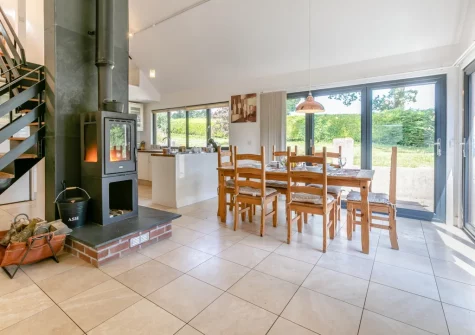 The dining area at Barn at Little Greenslade, Sampford Courteney