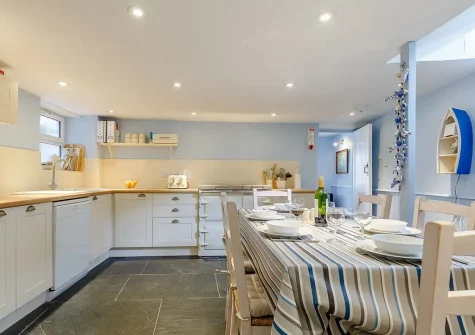 The kitchen & dining area at Barney Cottage, Polruan