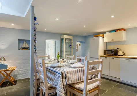 The kitchen & dining area at Barney Cottage, Polruan
