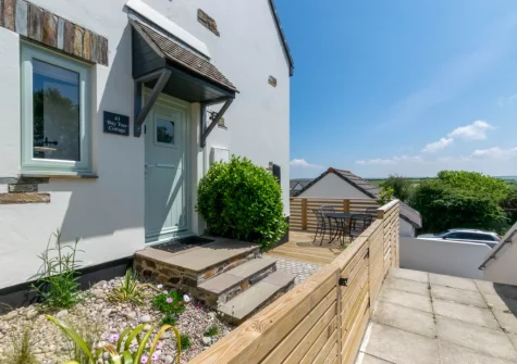 The decked patio & outdoor sitting area at Bay Tree Cottage, Padstow