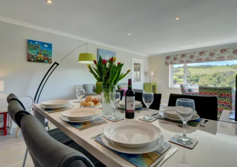 The dining area at Bay View Bungalow, Combe Martin