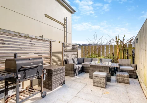 The patio, barbecue & alfresco dining area at Beach Haven, Newquay