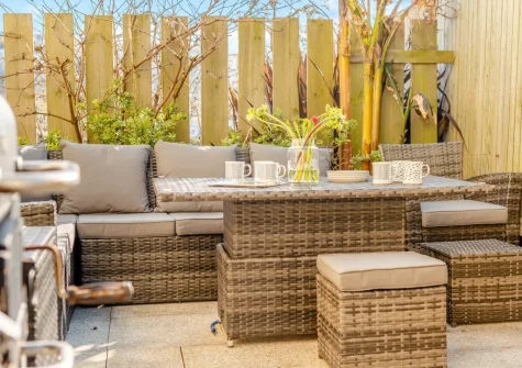 The patio, barbecue & alfresco dining area at Beach Haven, Newquay