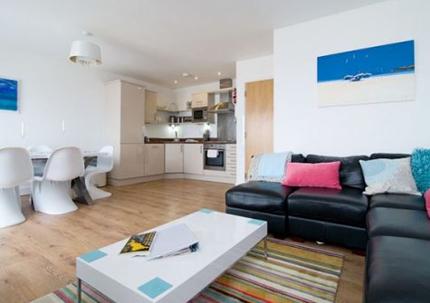 The stylish living area @ Beach View, Ocean 1, Newquay