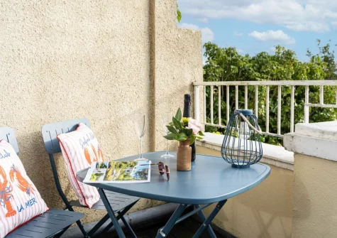 The balcony & outdoor sitting area at Beach View Suite at Astor House, Torquay