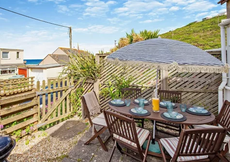 The patio & alfresco dining area at Beachside, Porthtowan