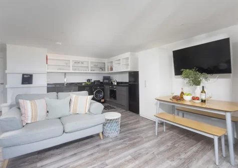 The living & dining area at Beachview Apartment 1, Crantock