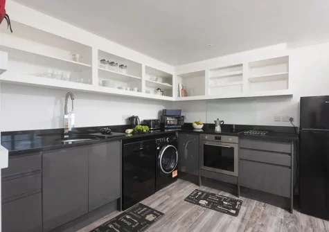 The kitchen at Beachview Apartment 1, Crantock