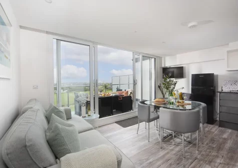 The living & dining area at Beachview Apartment 5, Crantock