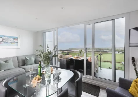 The living & dining area at Beachview Apartment 5, Crantock