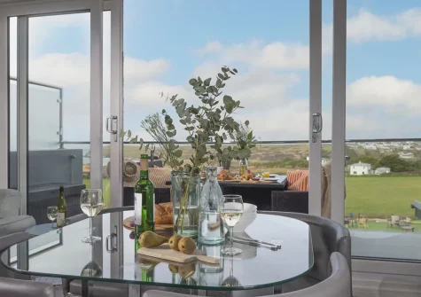 The living & dining area at Beachview Apartment 5, Crantock