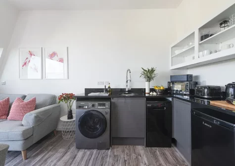 The kitchen at Beachview Apartment 8, Crantock