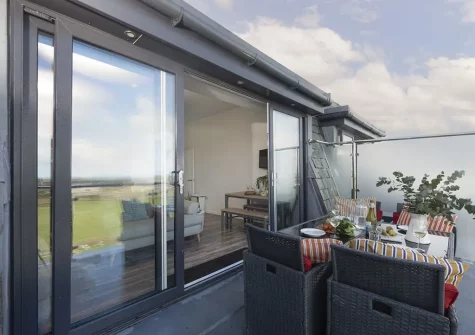 The balcony & alfresco dining area at Beachview Apartment 8, Crantock