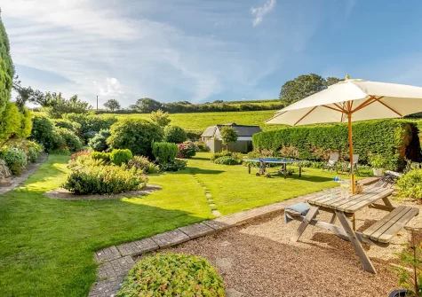 The patio, alfresco dining area & garden at Beacon Down, Parracombe