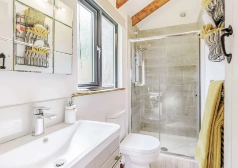 The shower room at Becks Meadow Lodge, Black Torrington