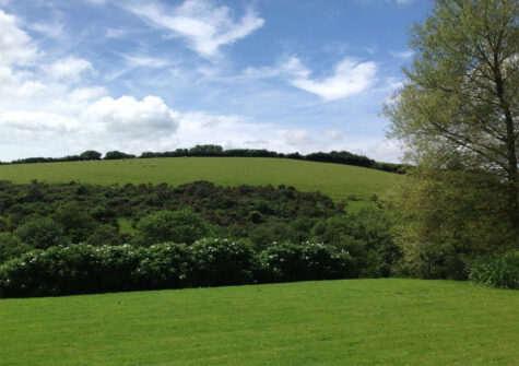 The garden & countryside view at Bentwitchen Barn Cottage, North Heasley