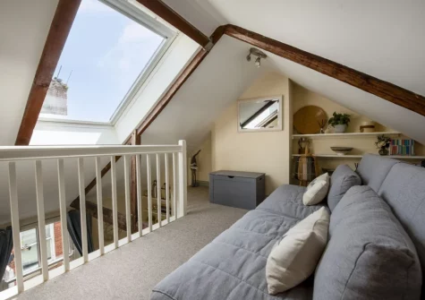 The mezzanine seating area at Bessie Ellen's Cottage, Fowey