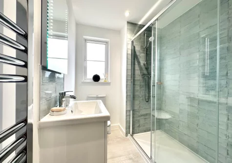 The shower room at Birches, Bampton