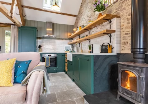 The living area & kitchen at Birdsong Barn, Combe Martin