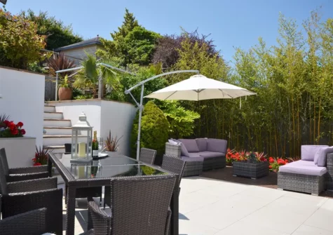 The alfresco dining area & patio at Blue Horizons, Paignton