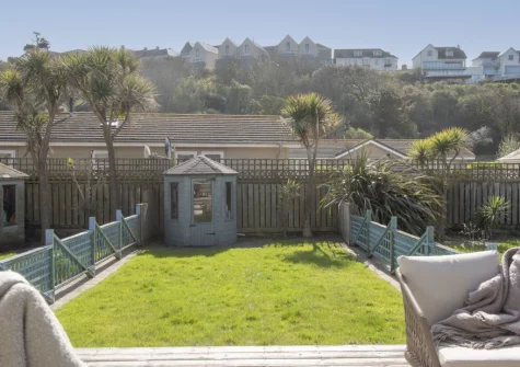 The decked patio & garden at Bluebirds, Polzeath