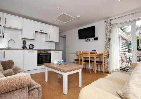 The living, dining area & kitchen at Borders Edge Lodge, Raymond's Hill