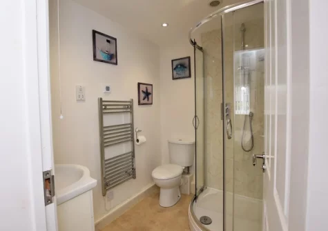 Bedroom #1 en-suite shower room at Borders Edge Lodge, Raymond's Hill