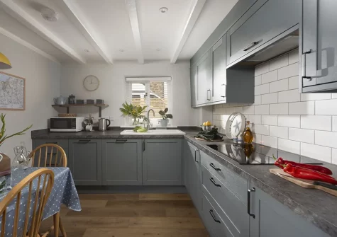 The kitchen at Bowjy Cottage, St Agnes