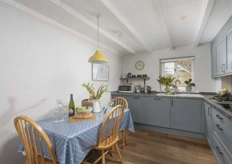 The kitchen & dining area at Bowjy Cottage, St Agnes