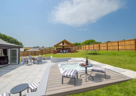 The hot tub & outdoor sitting area at Bowjy, Liskeard
