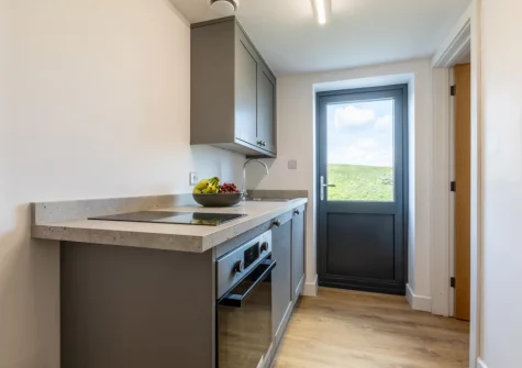 The self-contained suite kitchenette at Bracken Bank, Porthcurno