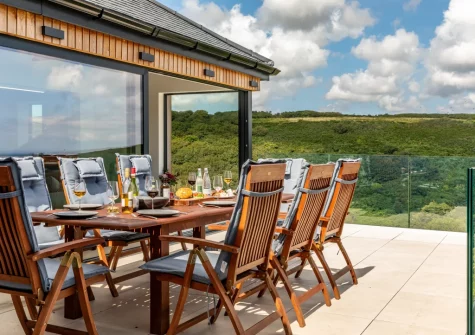 The terrace & alfresco dining area at Bracken Bank, Porthcurno
