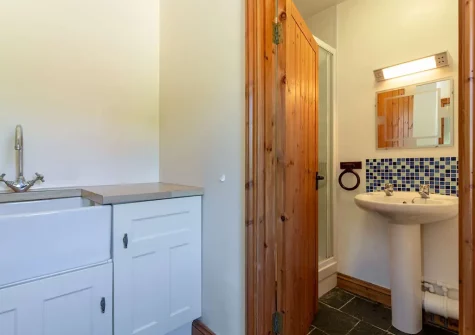 The shower room at Bracken Cottage, Lower Treslea Farm, Treslea