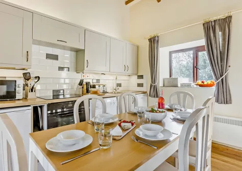 The kitchen & dining area at Bramble Barn, Youldonmoor Cross