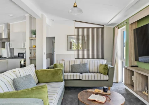 The living area at Bramble Lodge, 12 Roadford Lake Lodges, Broadwoodwidger