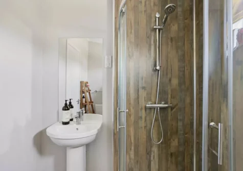 Bedroom #1 en-suite shower room at Bramble Lodge, 12 Roadford Lake Lodges, Broadwoodwidger