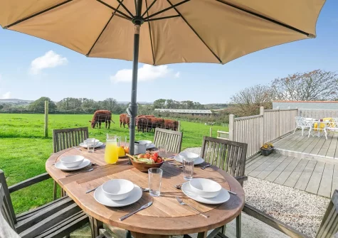 The patio & alfresco dining area at Bread Barn At Pengelly Farm, Nancegollan